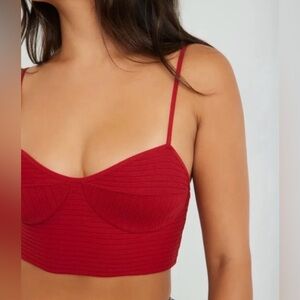 Garage Red Bustier Ribbed Crop Top Corset Tank Adjustable Straps Size M